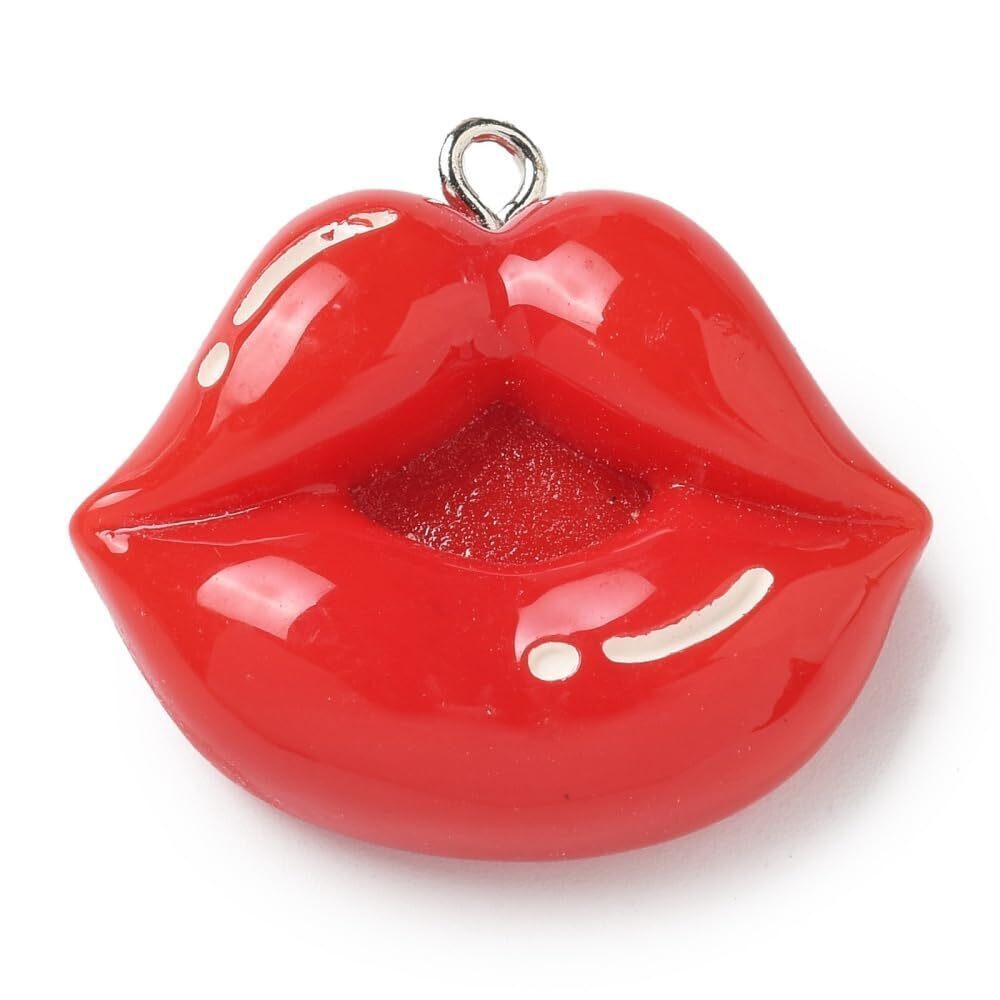 4212 30Pcs Red Lip Flatback Resin Charms Valentine's Day Red Lip Kiss Mouth